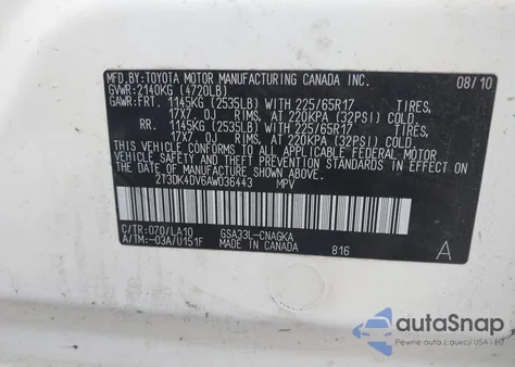 2010 Toyota Rav4 Limited V6 из США, поврежденный, VIN 2T3DK4DV6AW036443